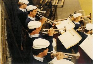 Looking over the shoulders of the Minnesota Vikings Band horn section in the mid-1980's.